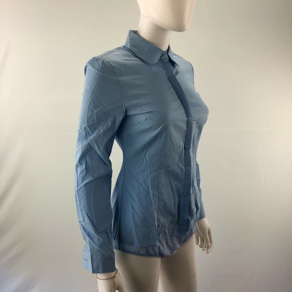 Blouse Long Sleeve Top Blue Large Button Down - Picture 3 of 8